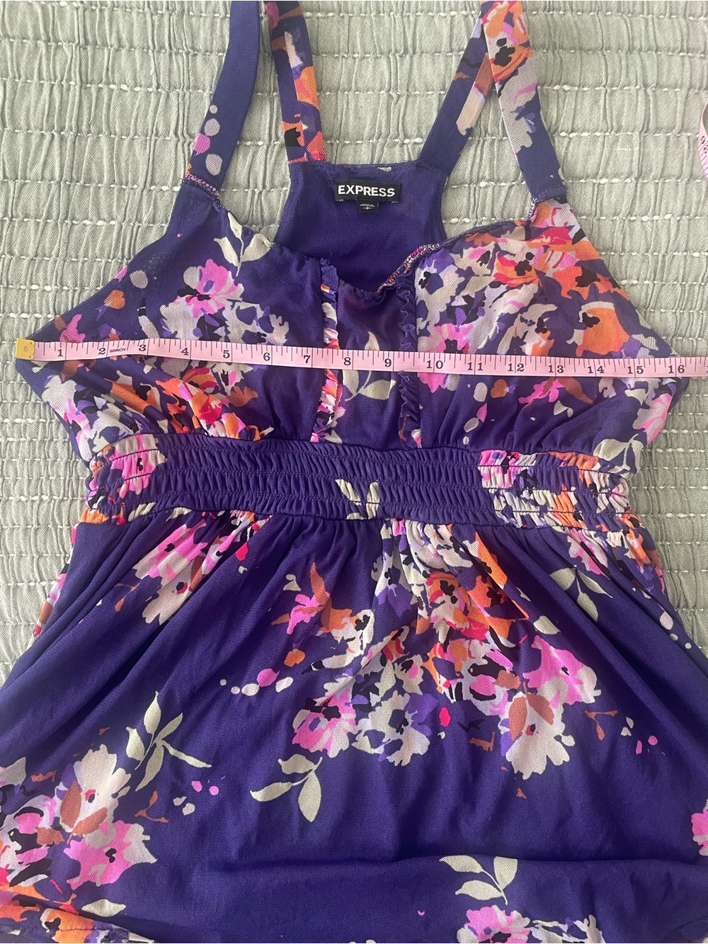 Share Express Y2K Ruffle Detail Babydoll Top Size S Purple Floral Fairy Boho - Picture 10 of 10